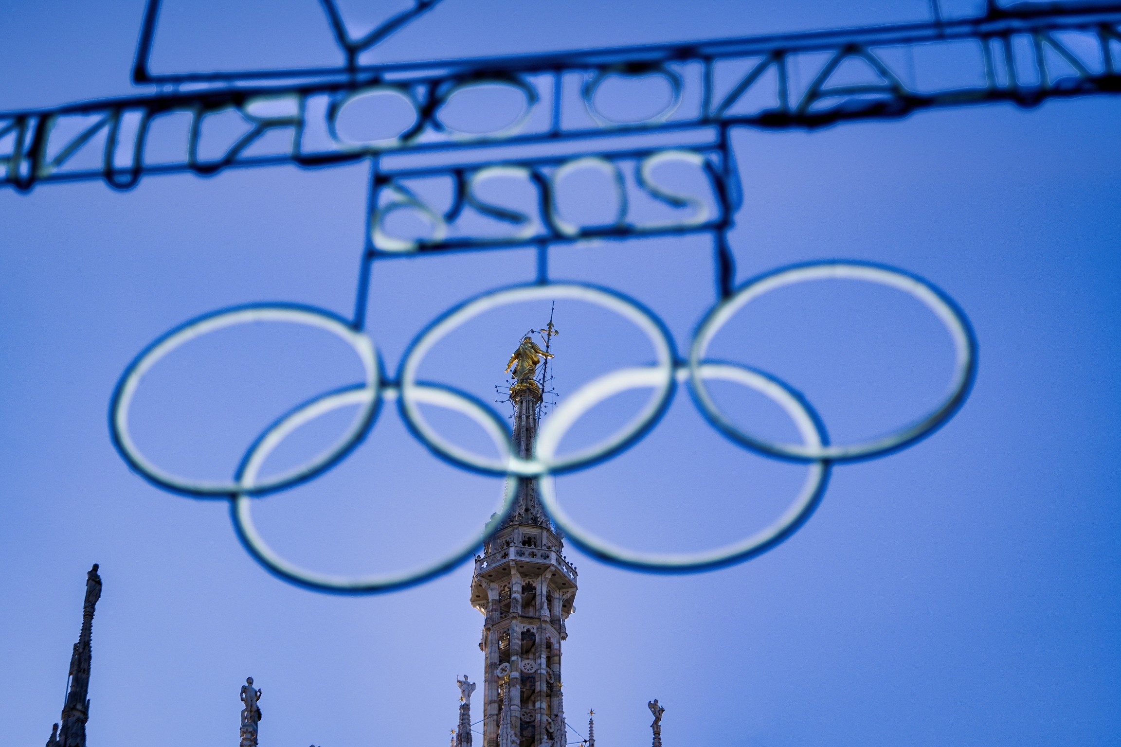 logo of the Milan-Cortina 2026 Winter Olympics against the backdrop of the Duomo
