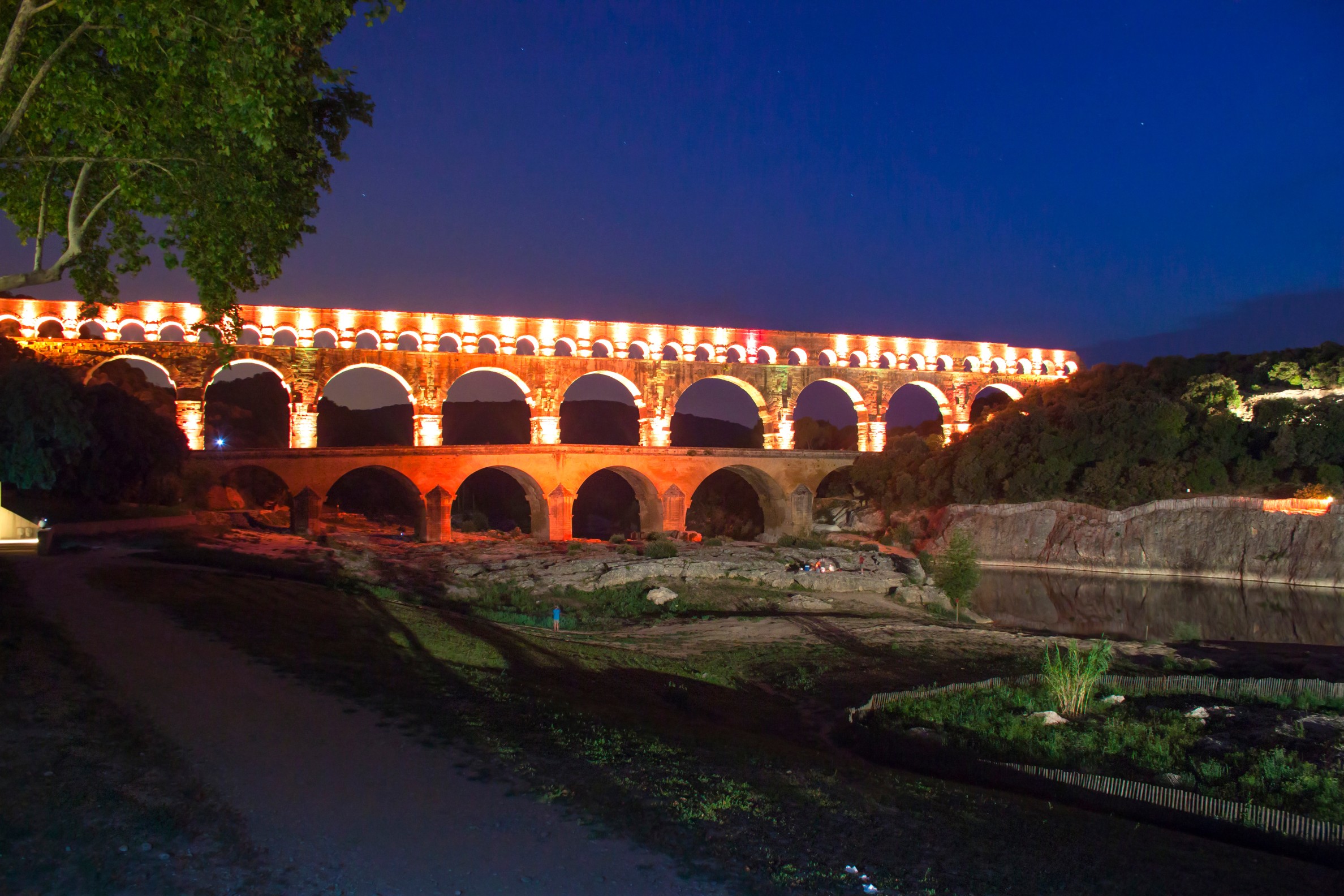 Port de guard, France. Night view of the aqueduct
