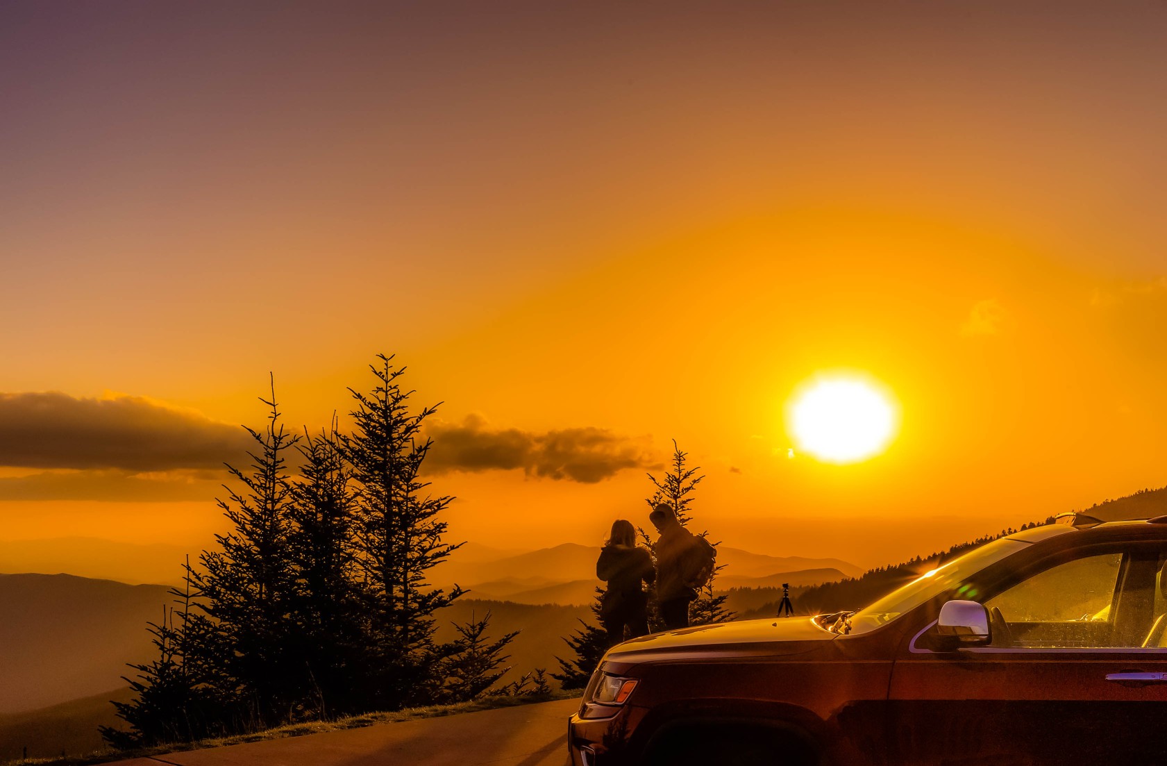 Couple watching a mountain sunset on a Tennessee weekend getaway