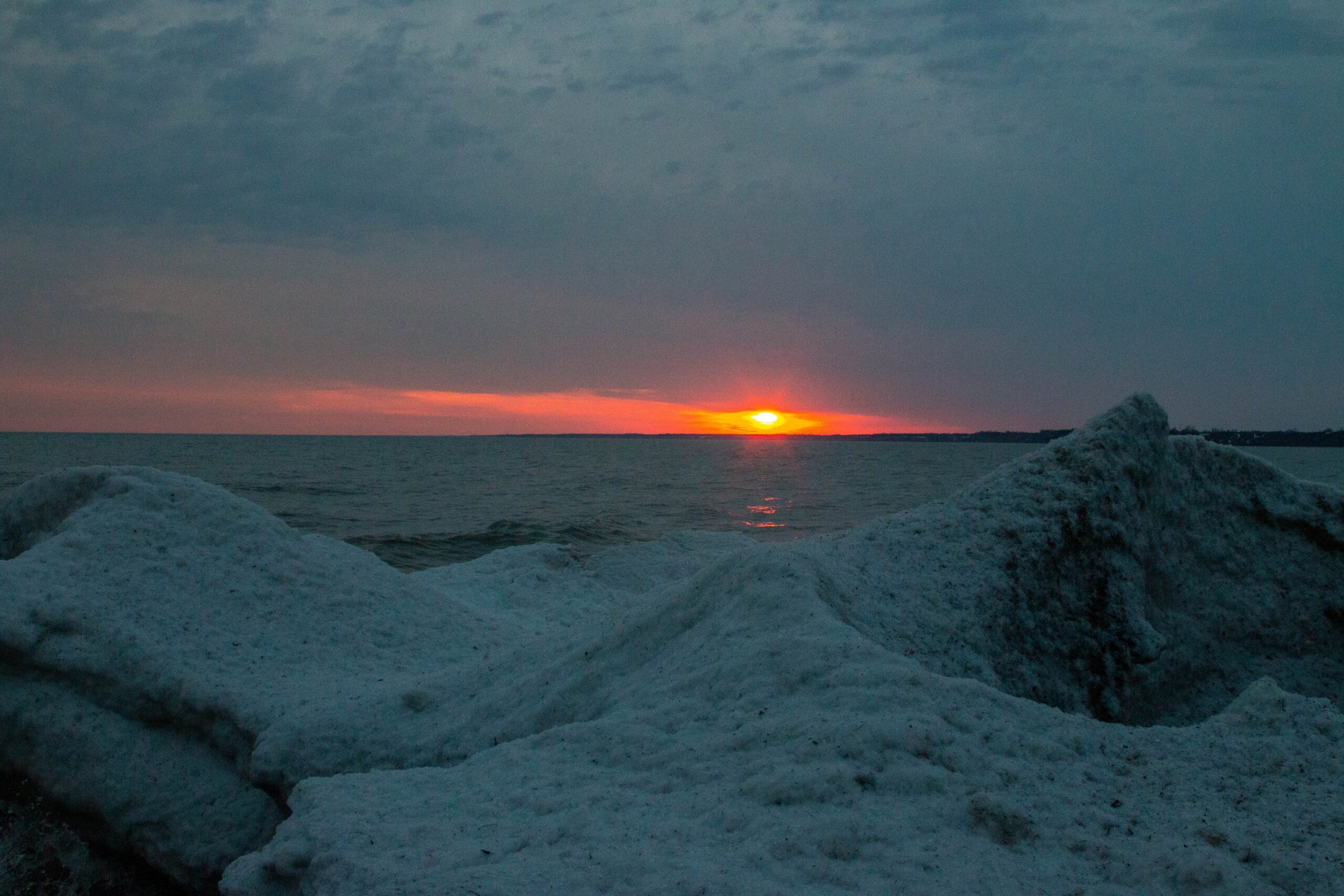 Port stanley beach in winter at sunset. Ontario Canada photograph
