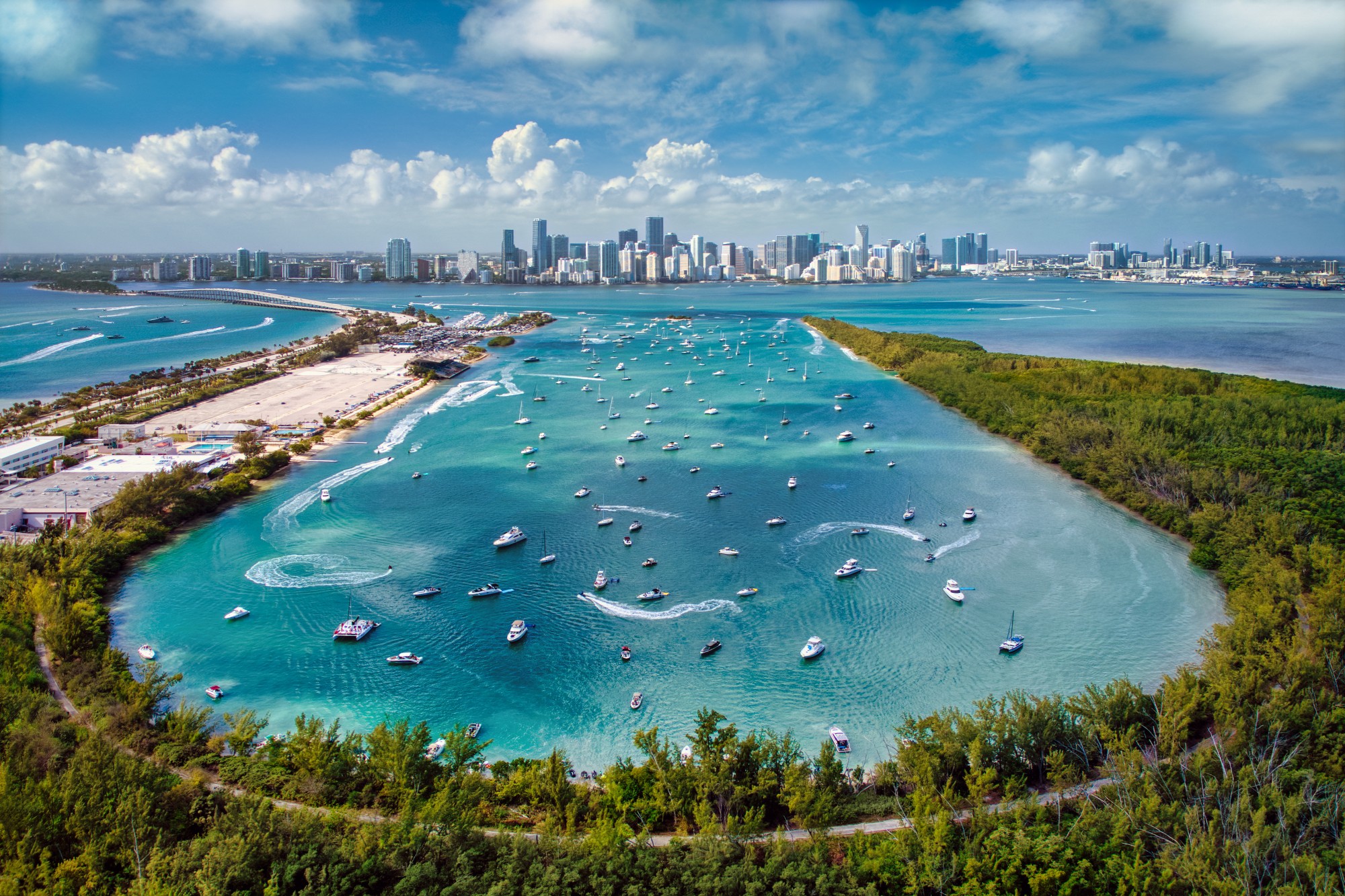 Aerial View of Biscayne Bay and Miami Skyline from Virginia Key
