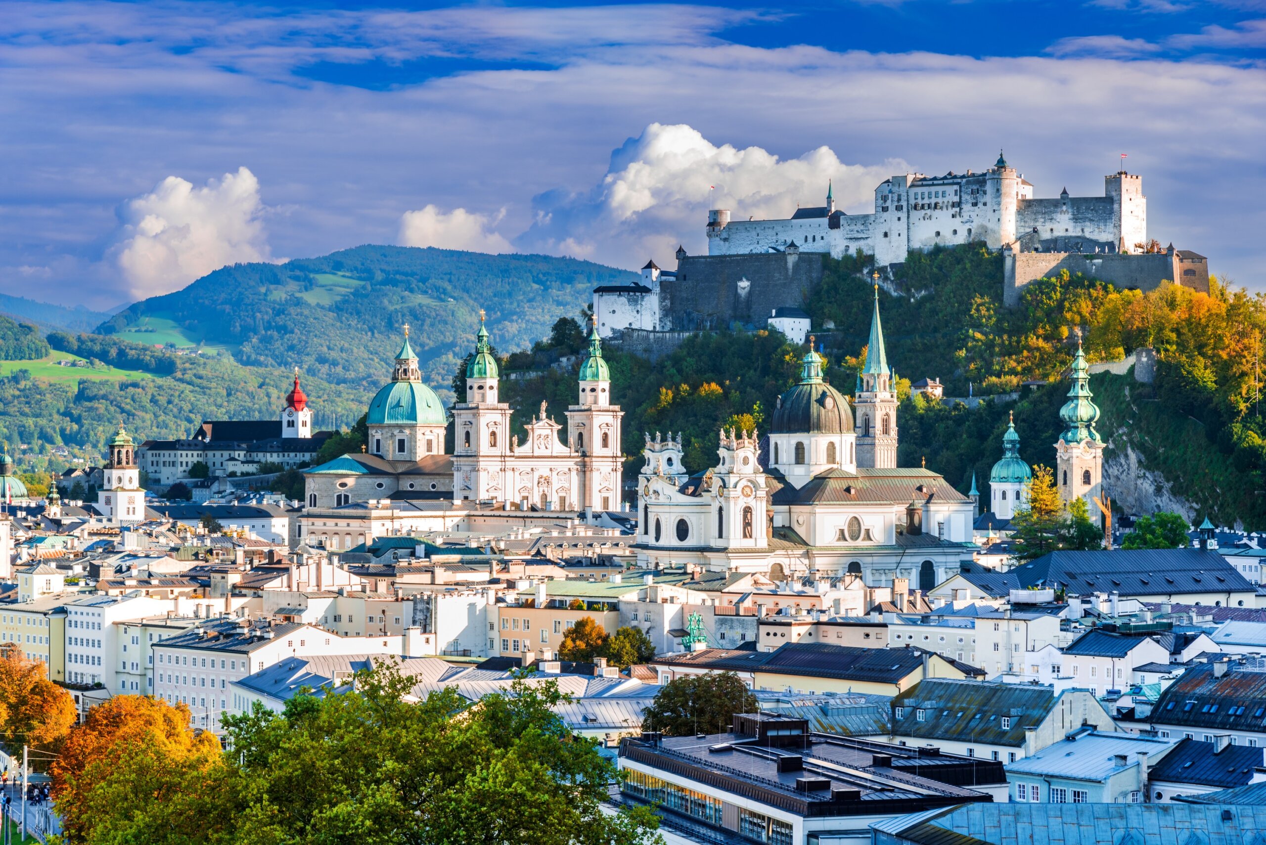 Salzburg, Austria. Beautiful view skyline with Festung Hohensalzburg.