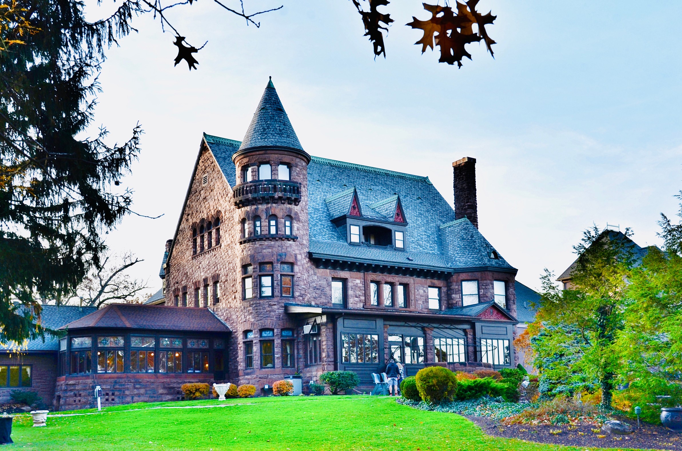 GENEVA, NEW YORK -November 7, 2020: Belhurst Castle and Winery on Seneca Lake, New York. Belhurst Estate Winery is a beautiful attraction in the Finger Lakes Wine Country.