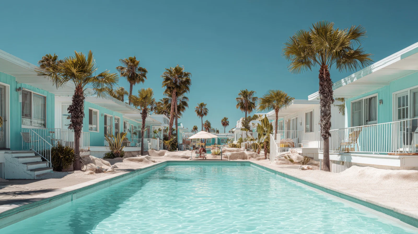 Poolside resort with palm trees, a visual for travel resolutions for 2026 and making more time for weekend getaways