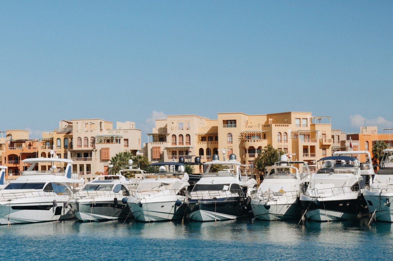 Views of the many boats located in El Gouna marina. 