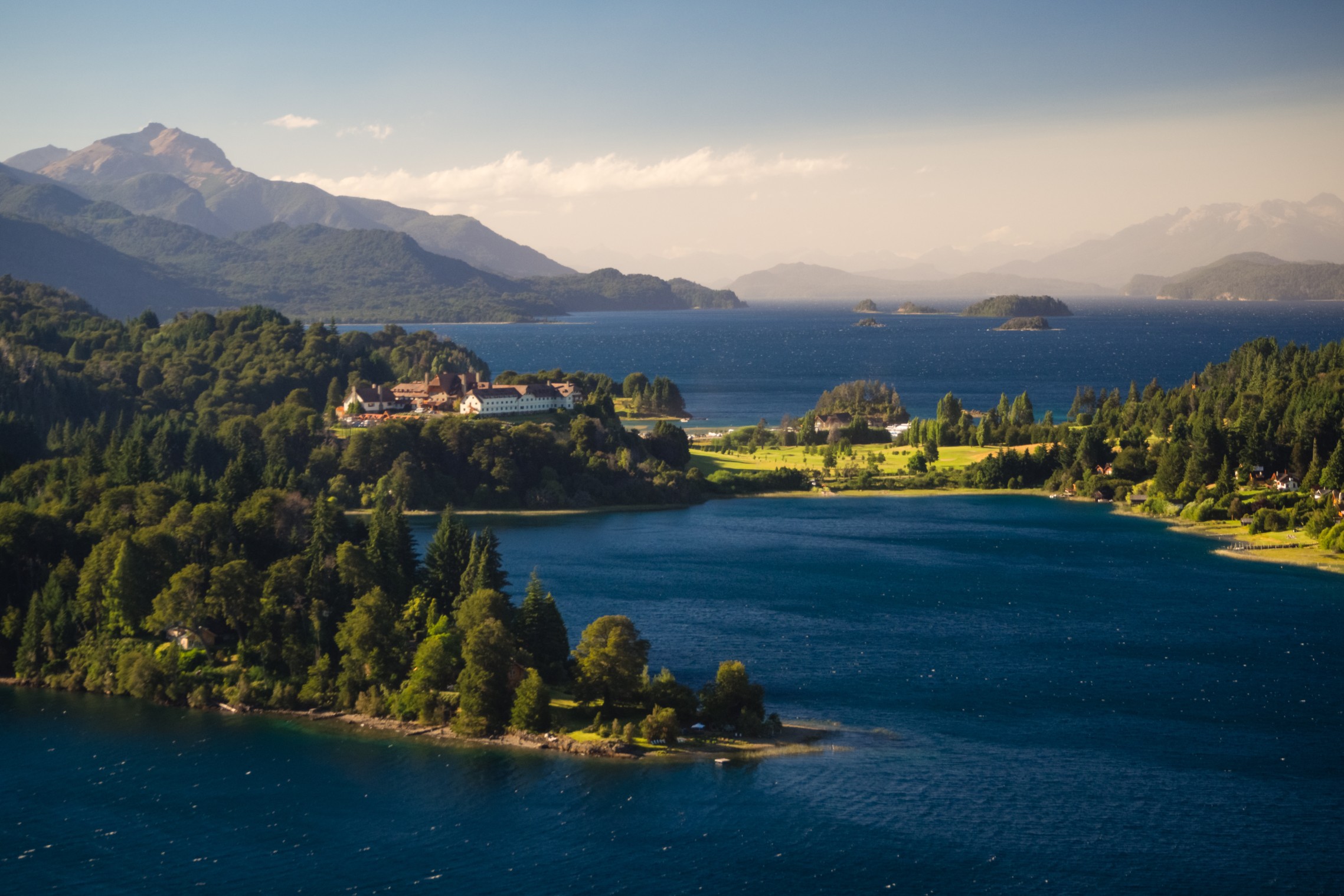 Sunrise over Lago Nahuel Huapi with the Llao Llao Hotel in Argentina’s Lake District near Bariloche