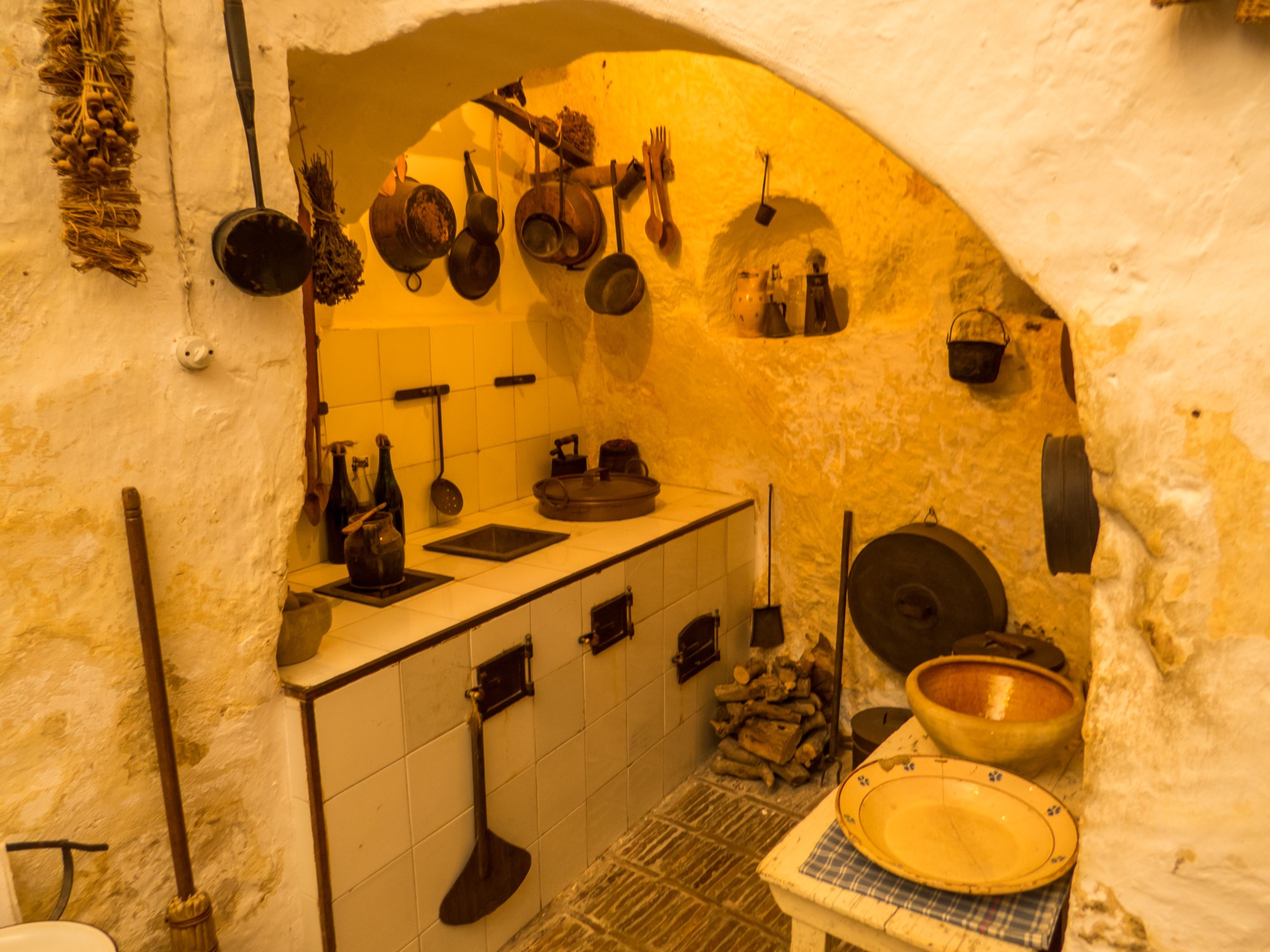 View of the interior of the Historical Home Cave (Italian: Storica Casa Grotta). In Matera, Italy
