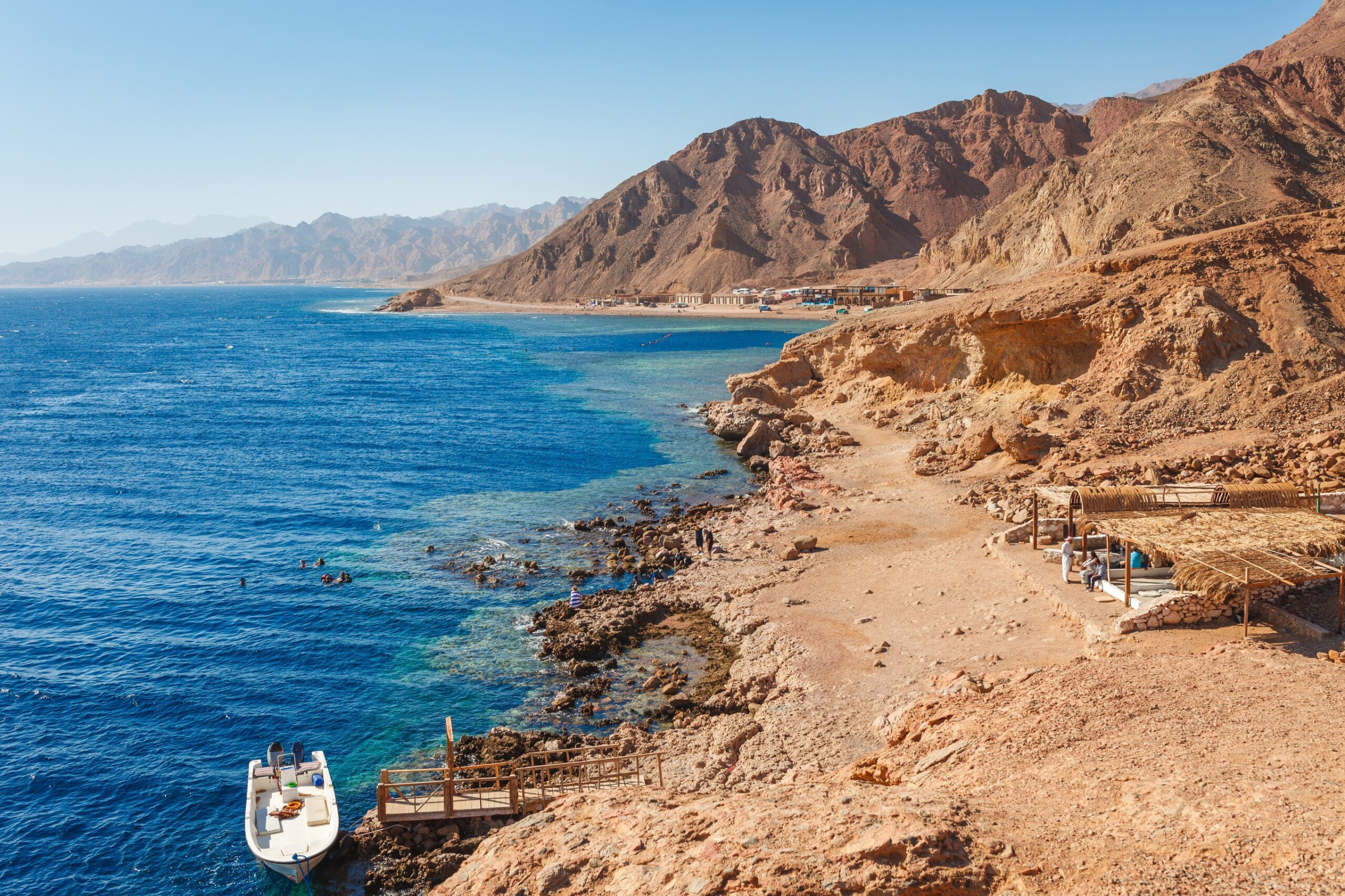 Coastline view in Dahab Egypt on the Red Sea with South Sinai mountains