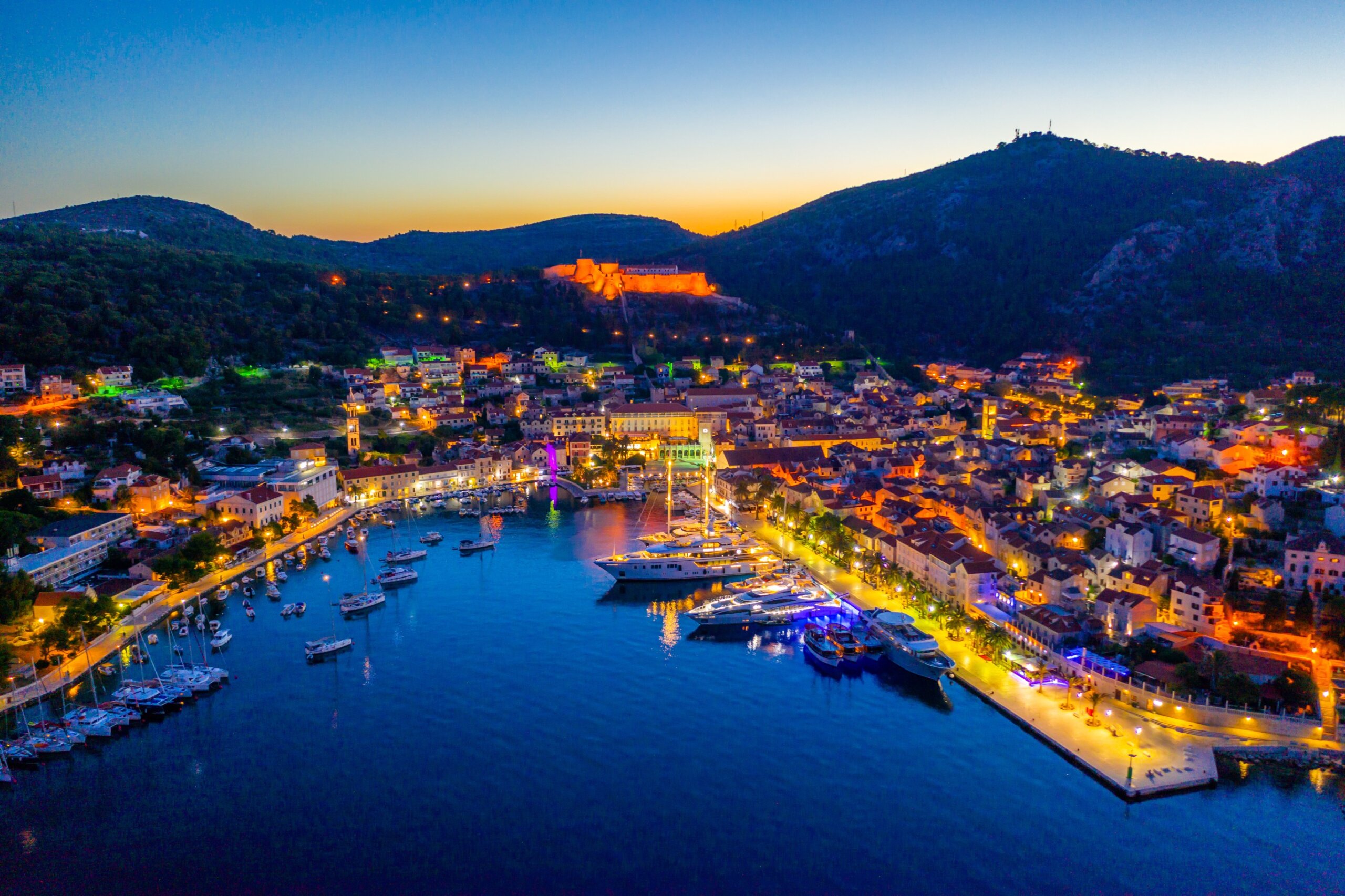 Sunrise view of Croatian town Hvar