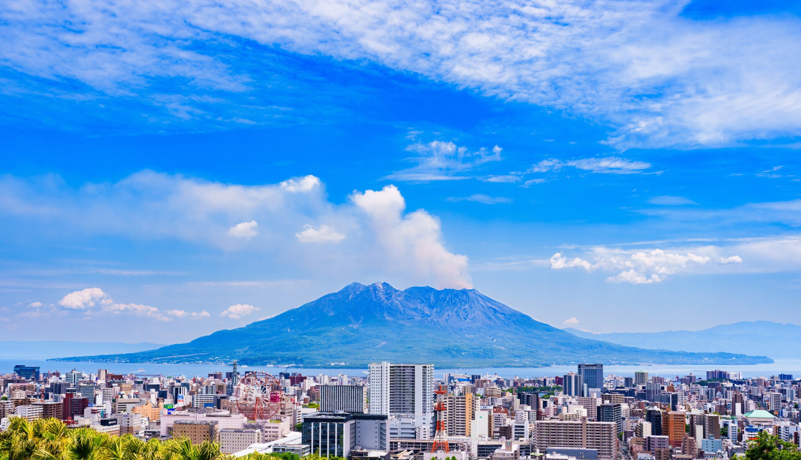 Landscape Kagoshima city in the background of Samurajima in Japan