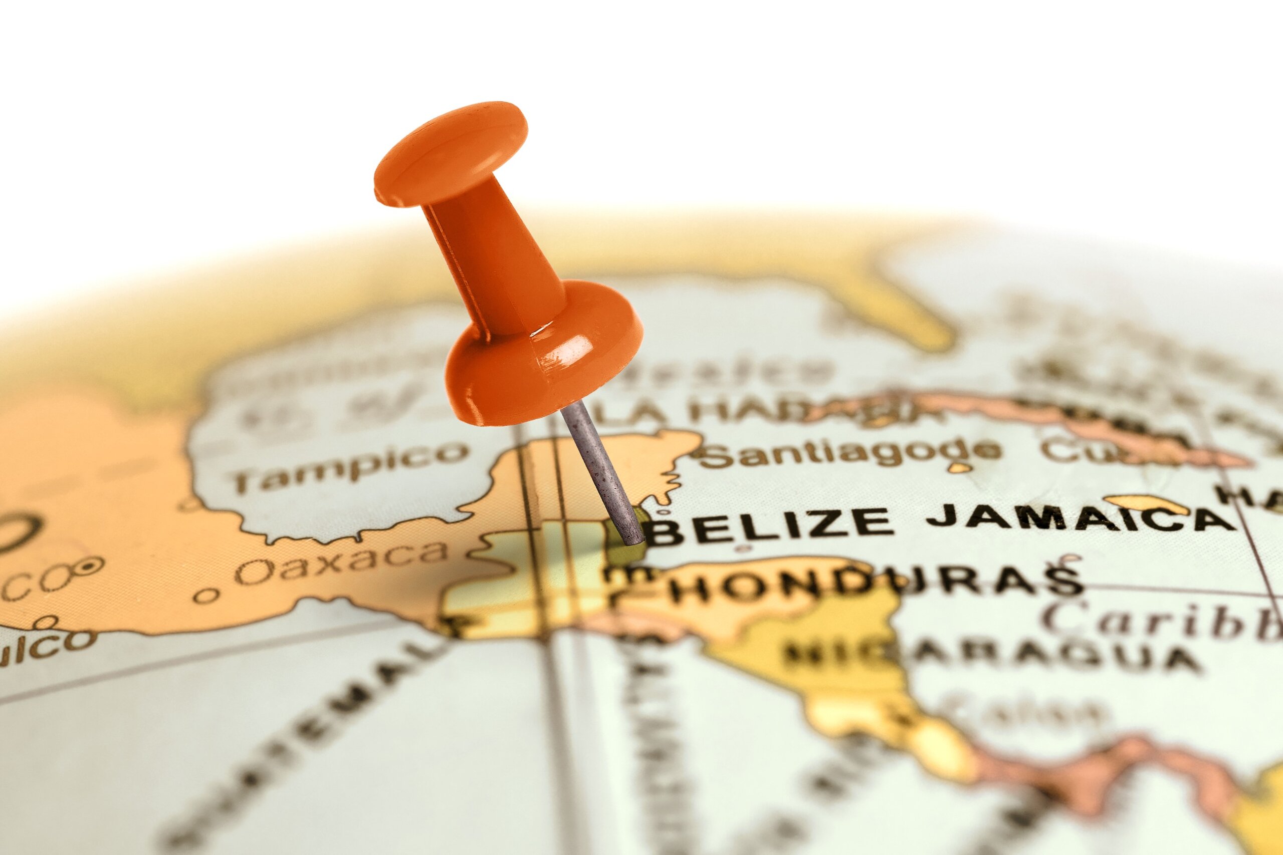 Location Belize. Red pin on the map.