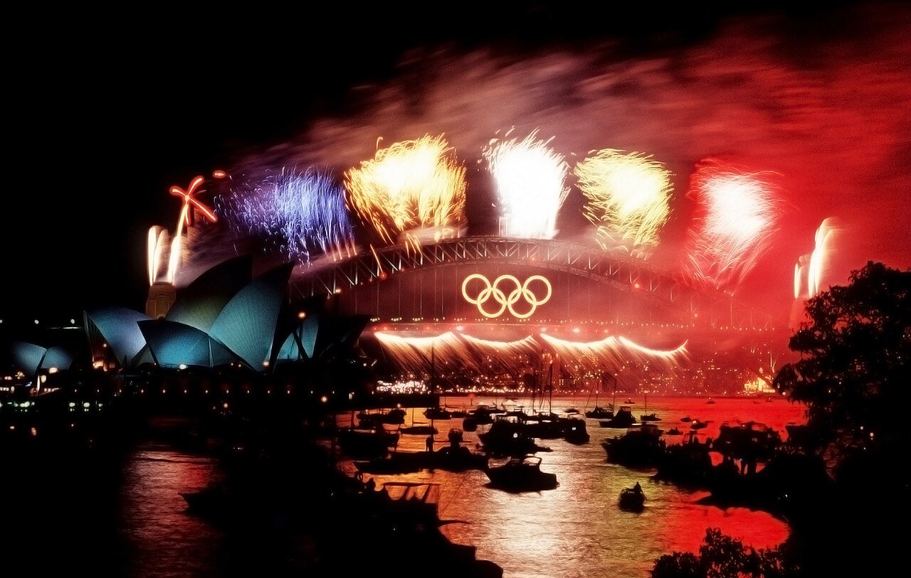 Fireworks over the Sydney Harbour Bridge during closing ceremonies of the Olympics games in Sydney, Australia.