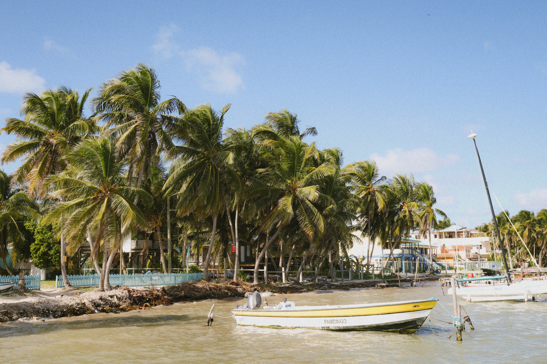 The main coastline of Caye Caulker Island.