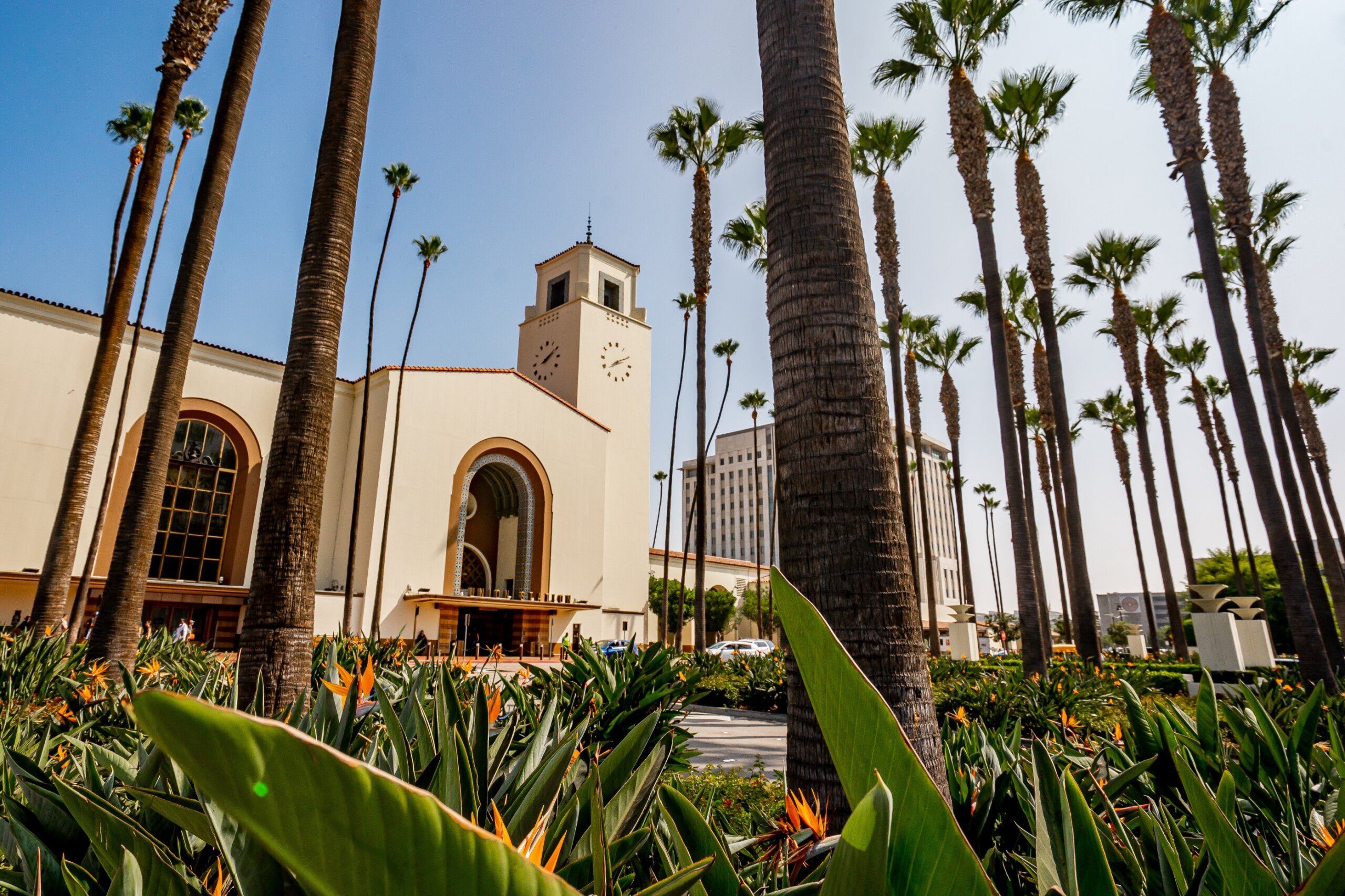 Union Station in LA late morning during summer season . One of the most famous tourist attraction locate in the heart of Los Angeles , California , United States of America