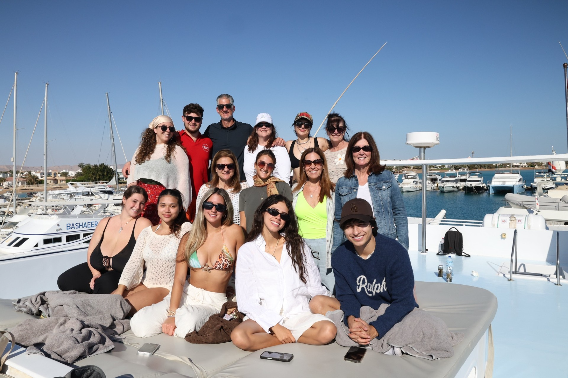 Our amazing group in Egypt enjoying the boat on the Red Sea in El Gouna, Egypt. 