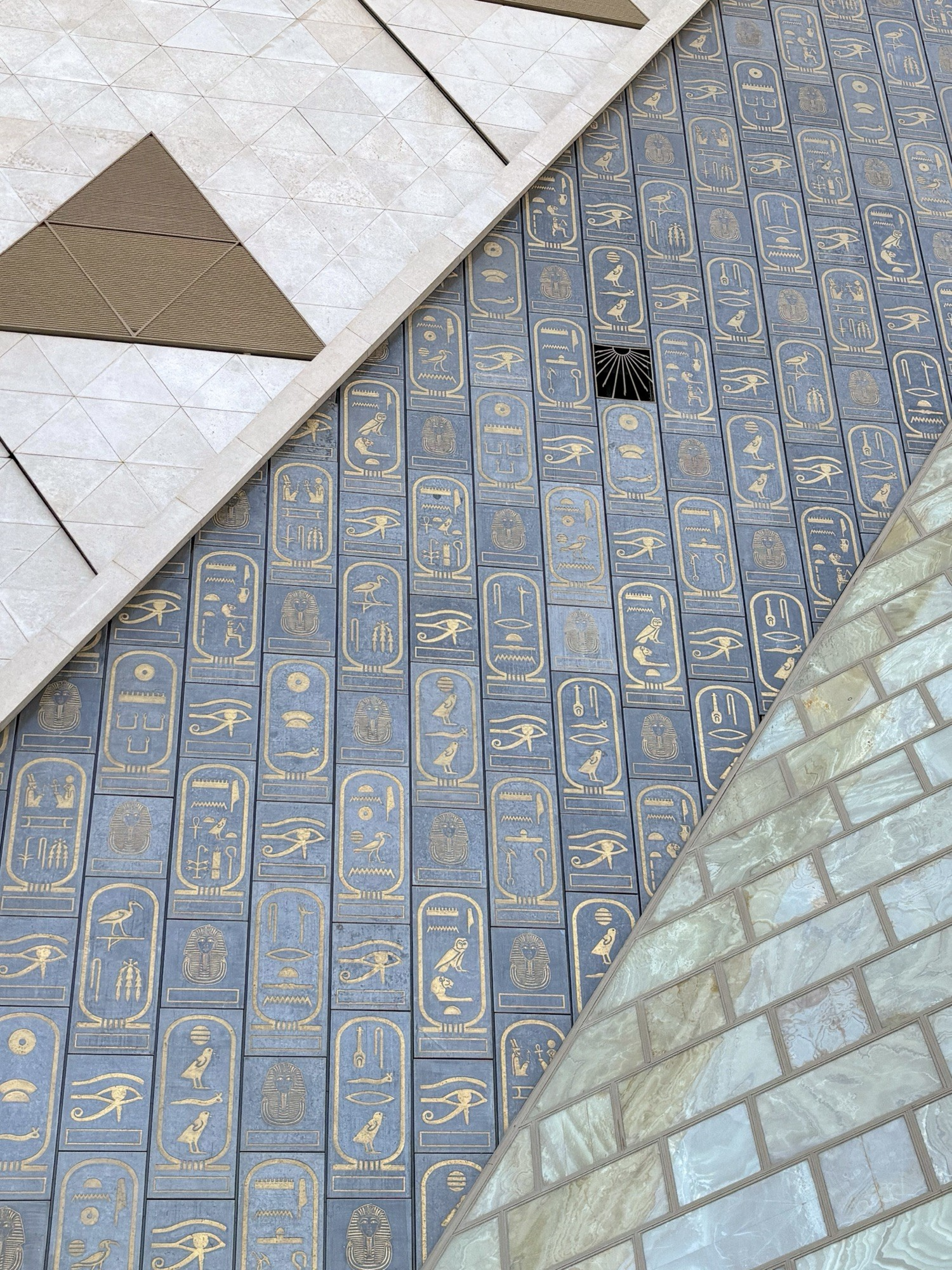 Hieroglyphics and cartouches outside of the GEM.
