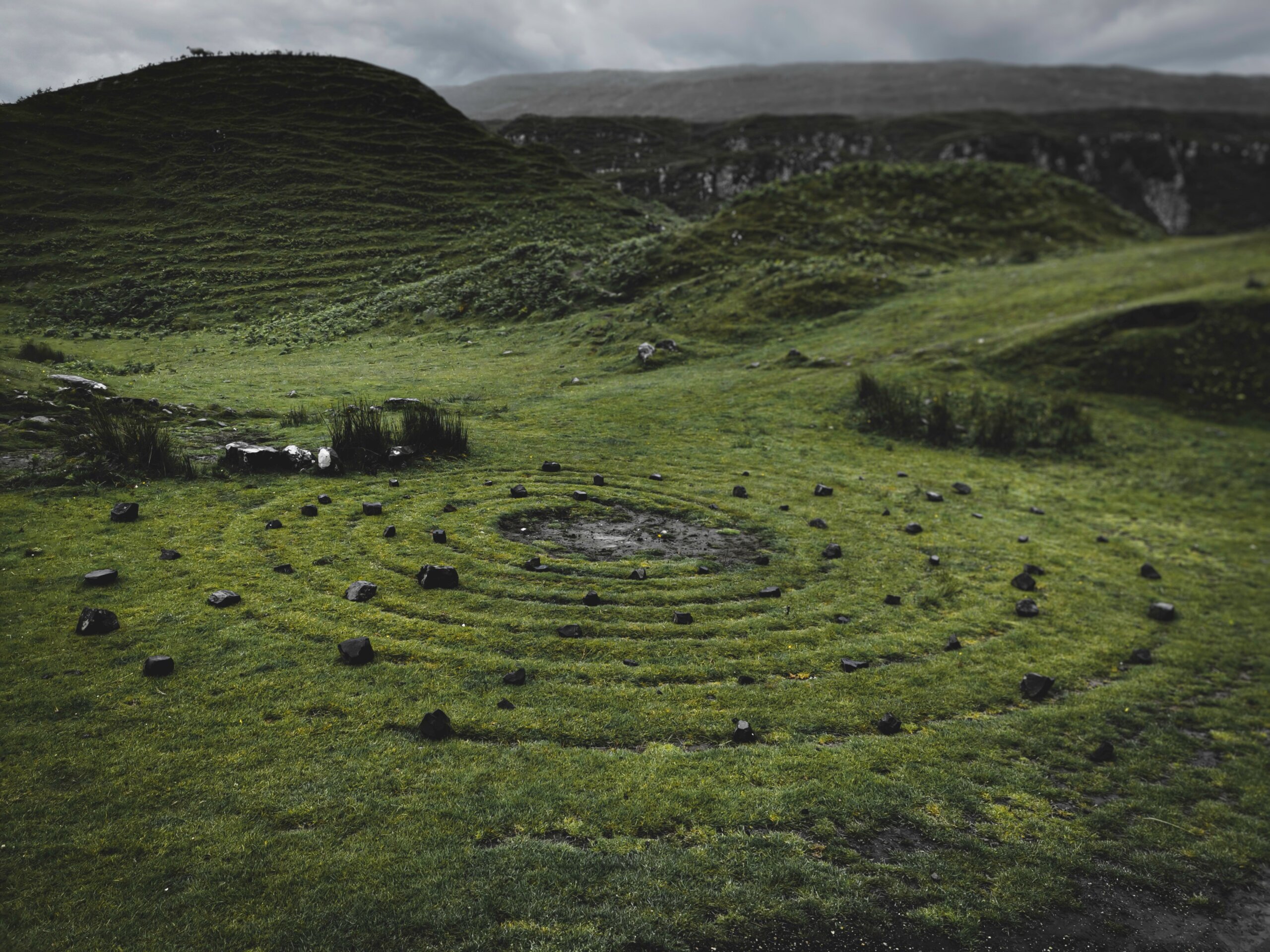 stone circle in a green Scottish landscape at an otherworldly destination