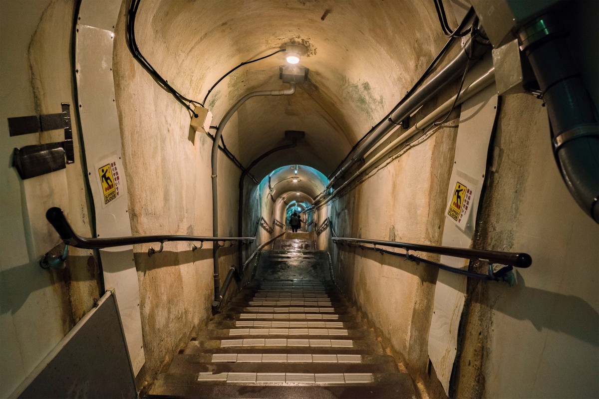 Okinawa, Japan - October 21, 2016: Hallway of Japanese Navy Underground Headquarters during world war II,