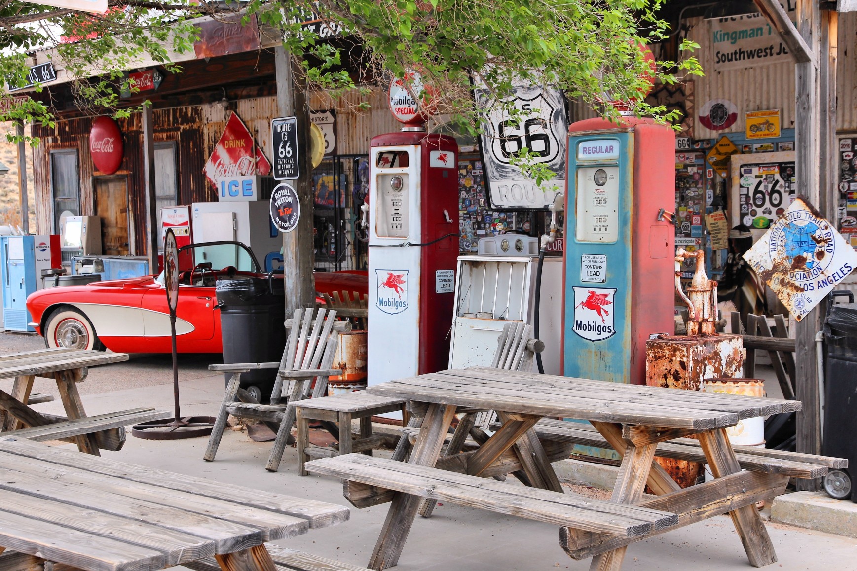 Old gas station at U.S. Route 66 in Arizona. The famous road led from Chicago to Los Angeles and was 2,451 miles long.