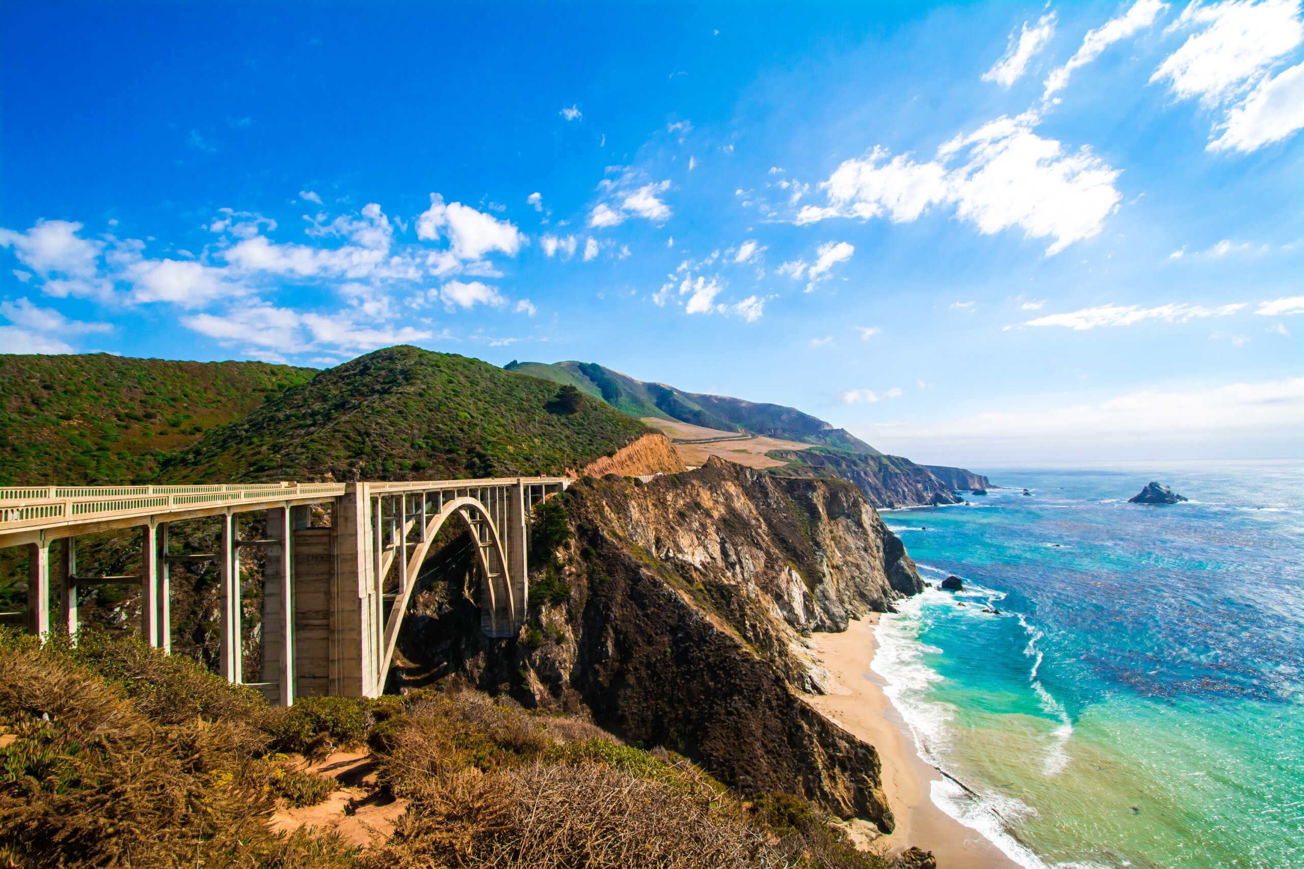 Bixby Creek Bridge in Big Sur, CA, USA towards the south
