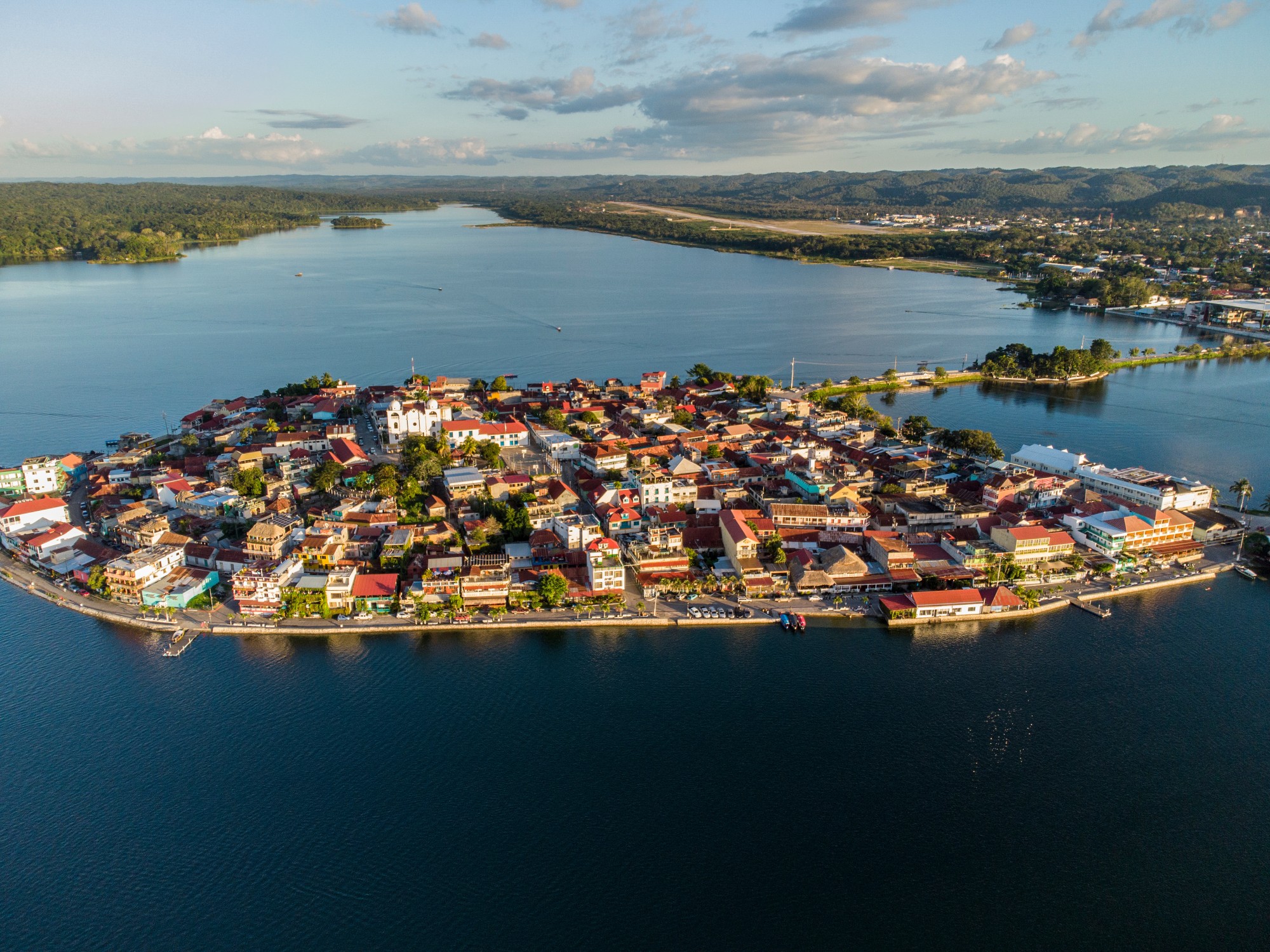 aerial view of Flores Island, Peten, Guatemala