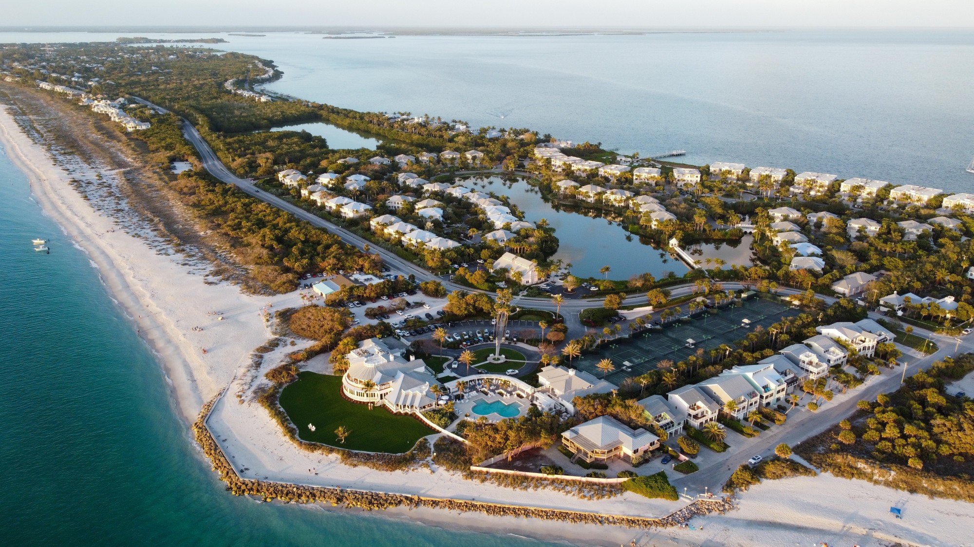 Aerial view of Boca Grande Florida coastline and Gasparilla Island