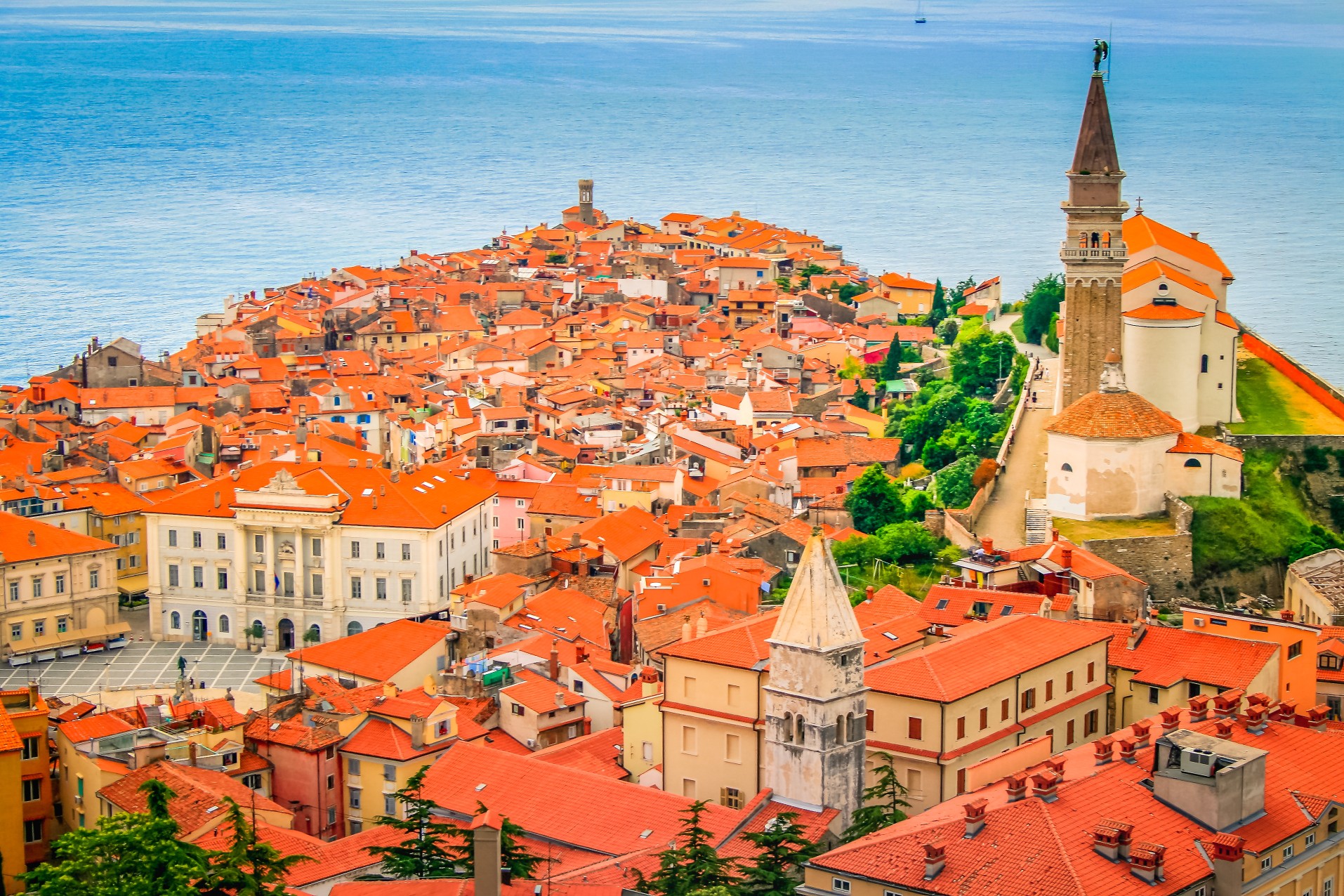 Above Medieval Piran old town, Slovenia riviera