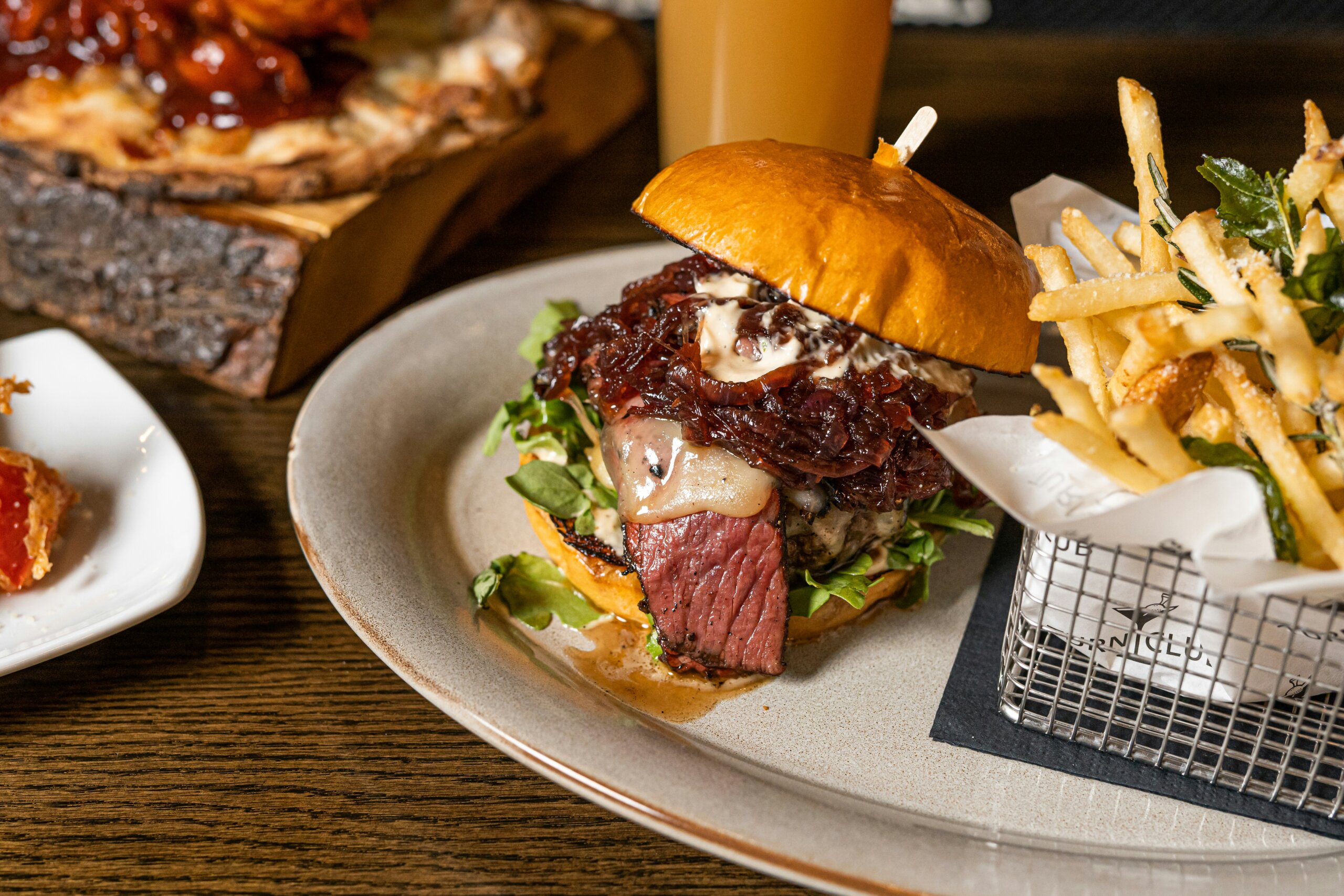 gourmet burger and fries served in a Cork City restaurant with local ingredients