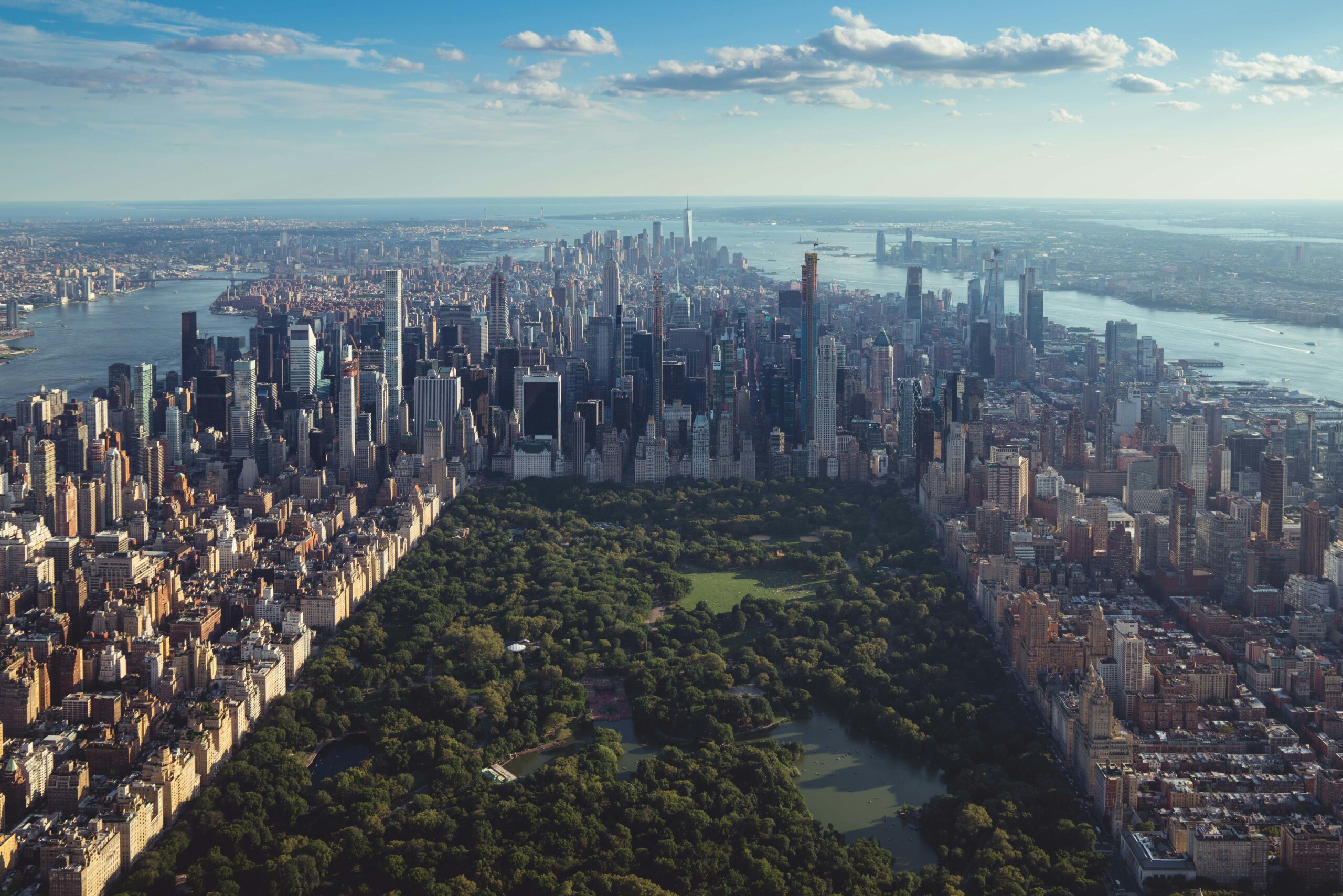Aerial view of Central Park and the Manhattan skyline in New York City