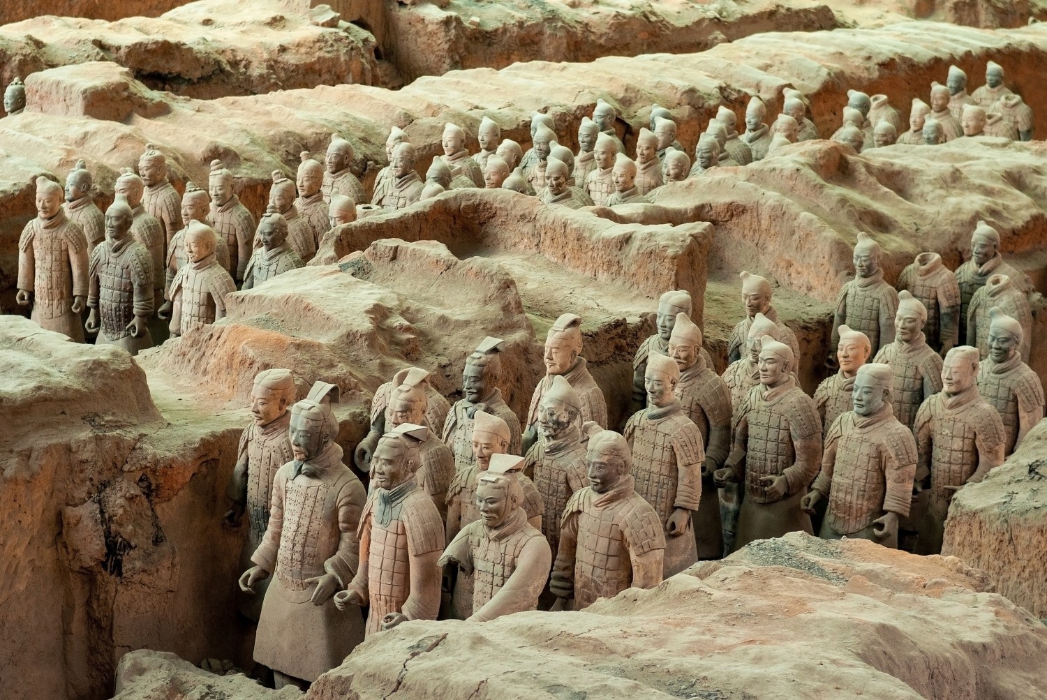 Terracotta Army statues inside the Mausoleum of Qin Shi Huang excavation site in China