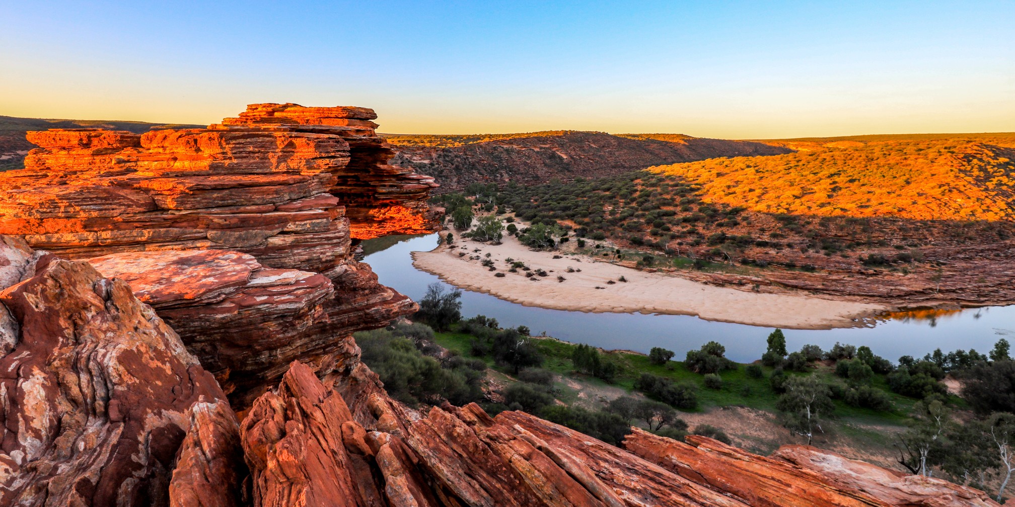 Natures window Kalbarri National Park with river flowing through gorge
