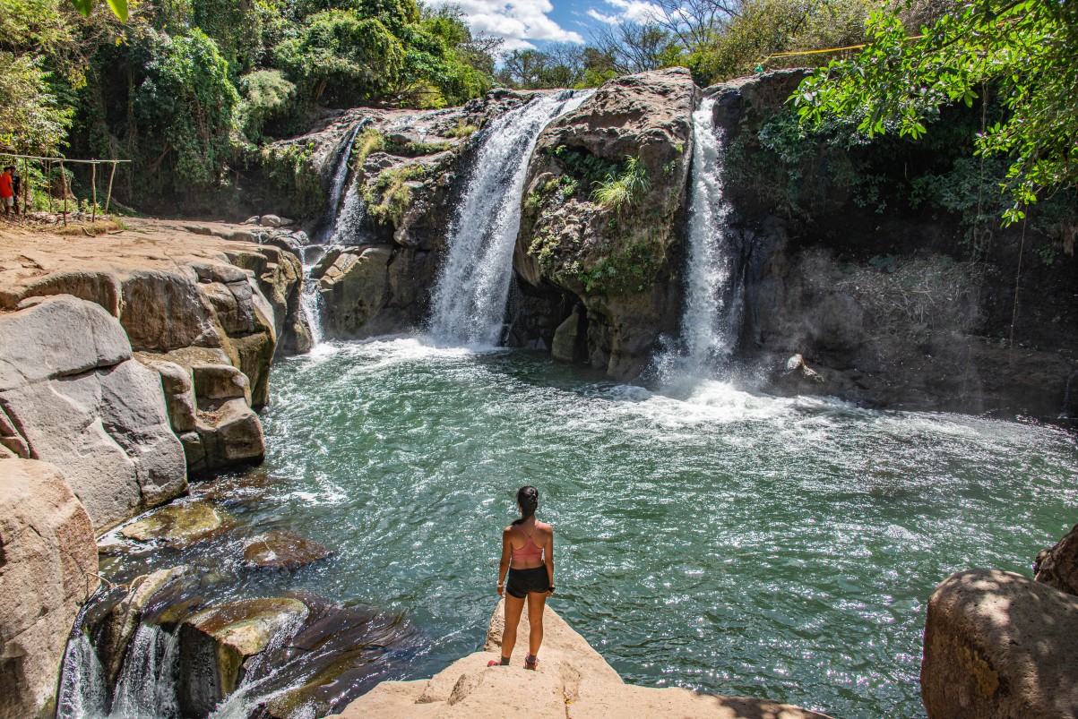 Looking out at the amazing hot spring waterfall of El Salto de Malacatiupan, Atiquizaya, El Salvador
