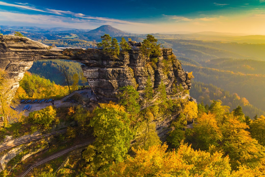 Pravcicka Gate in autumn colors, Bohemian Saxon Switzerland, Czech Republic
