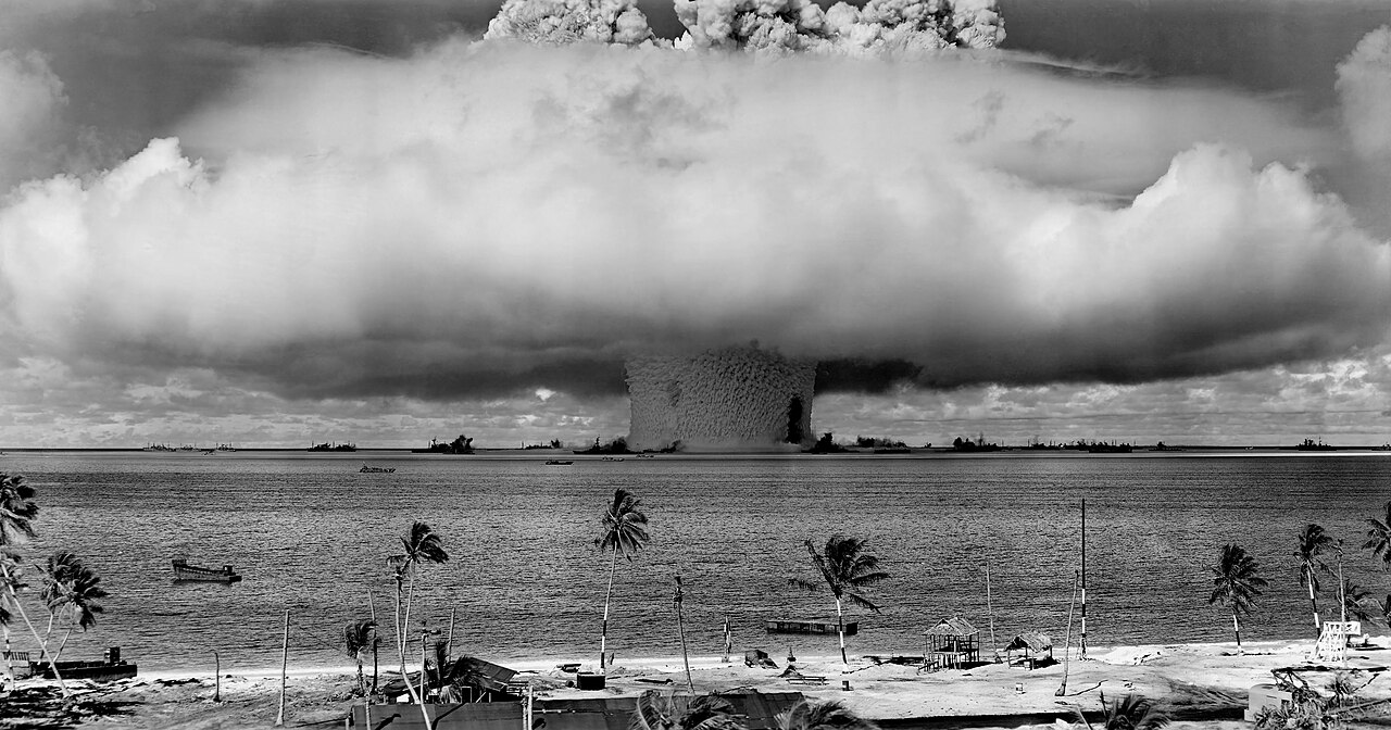 The "Baker" Explosion, part of Operation Crossroads, a US Army nuclear test at Bikini Atoll, Micronesia, on July 25, 1946.