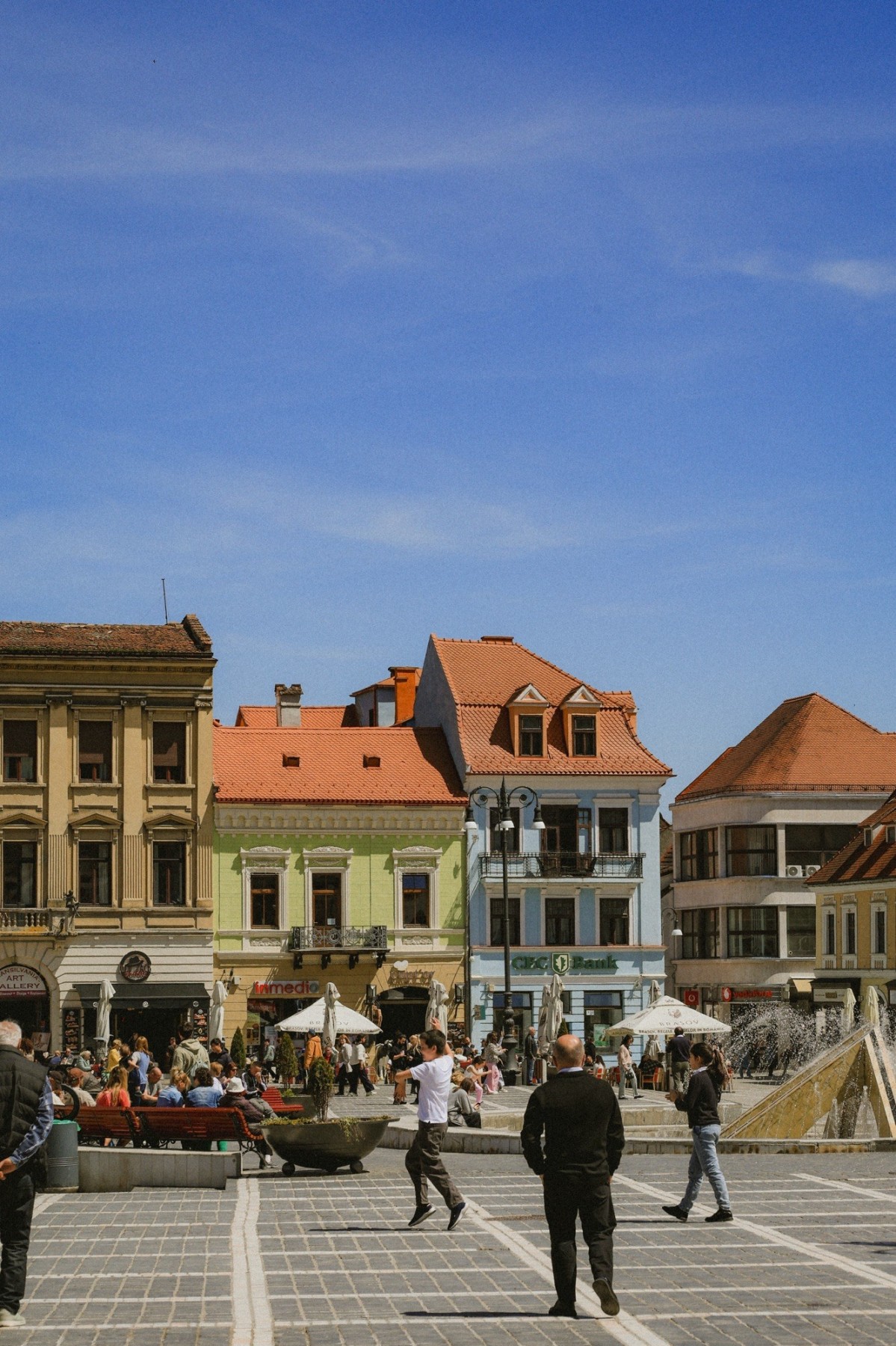 Main square inside the old town of Brasov, Romania.