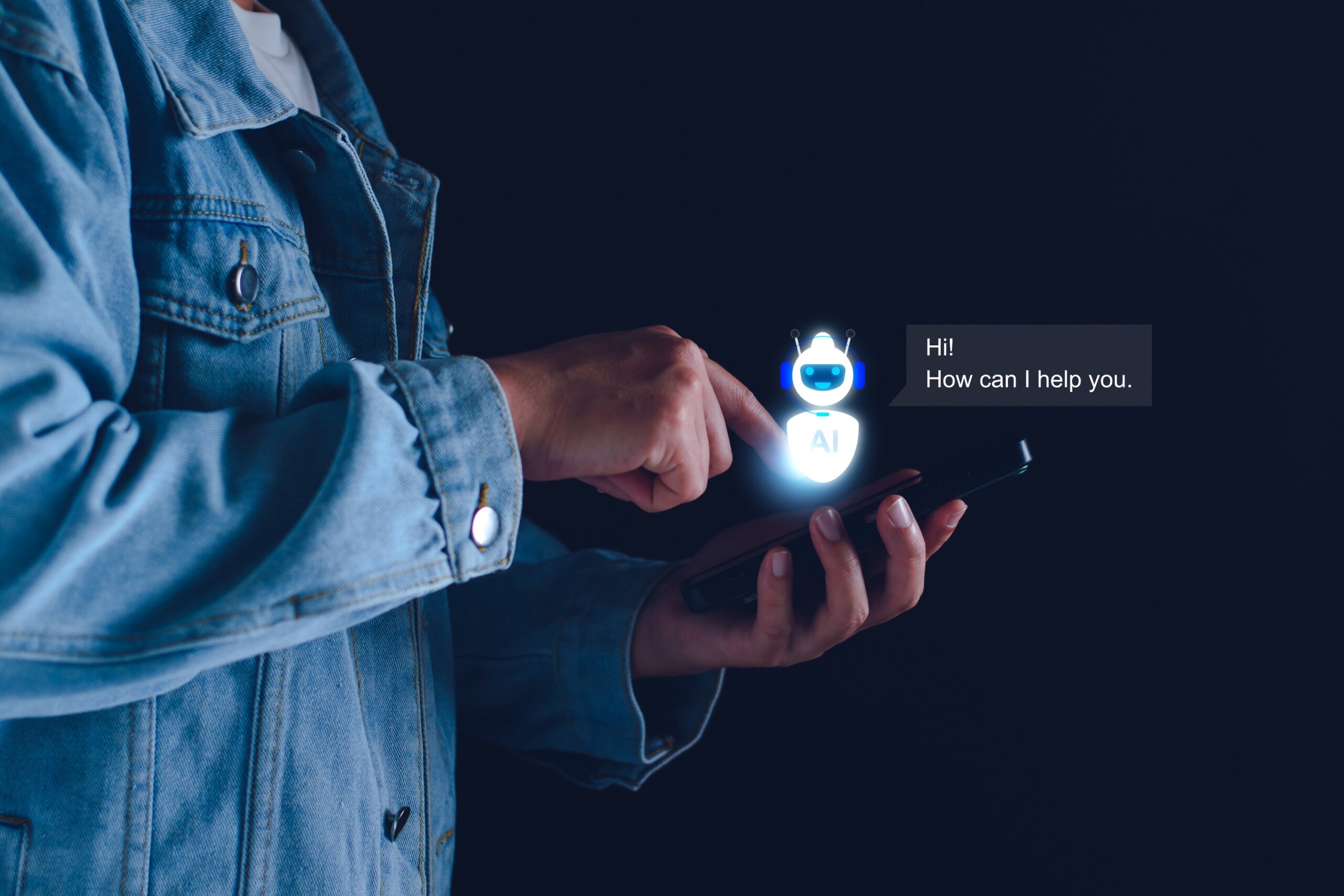 Chatbot concept. open AI, Artificial Intelligence. businessman using technology smart robot AI, enter command prompt, contact for business information analysis, Futuristic technology transformation. 