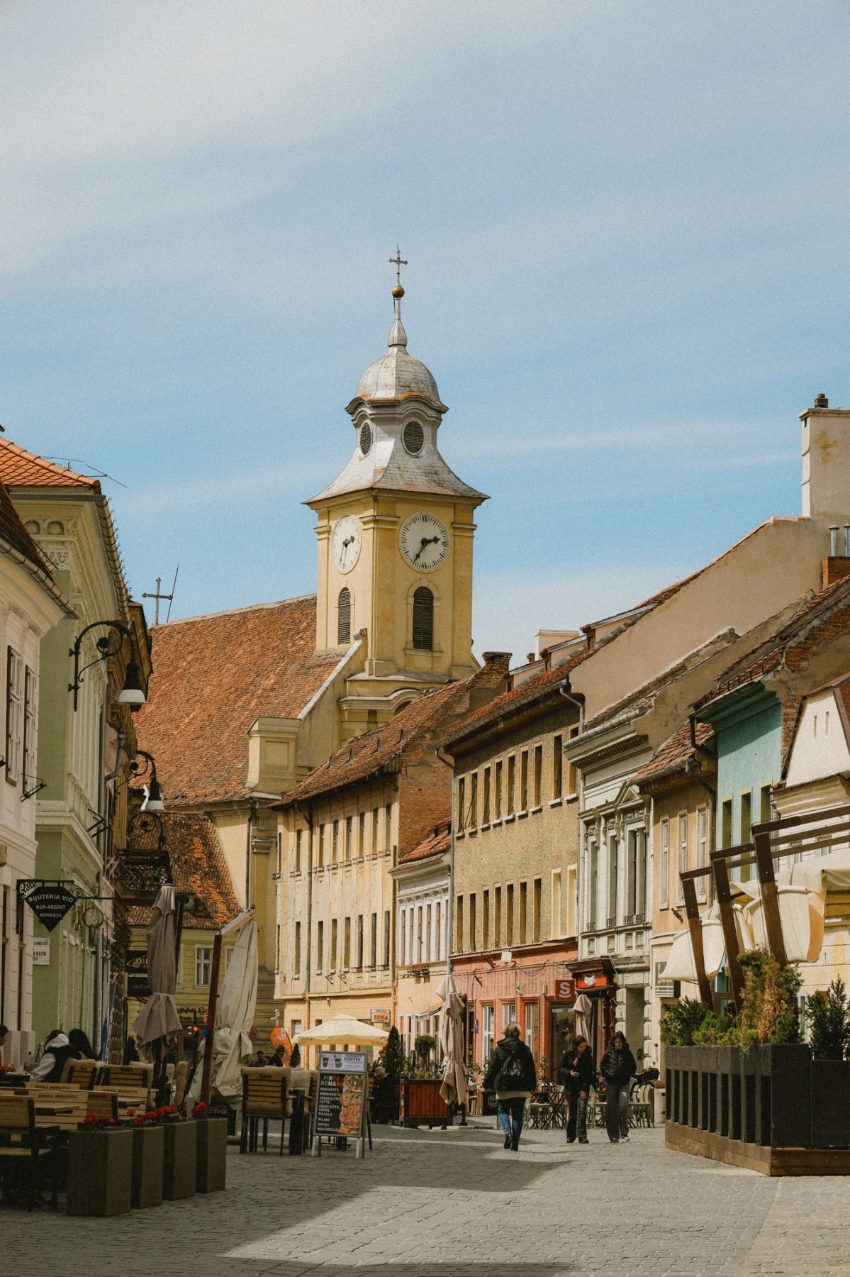 Old town streets in Brasov, Romania.

