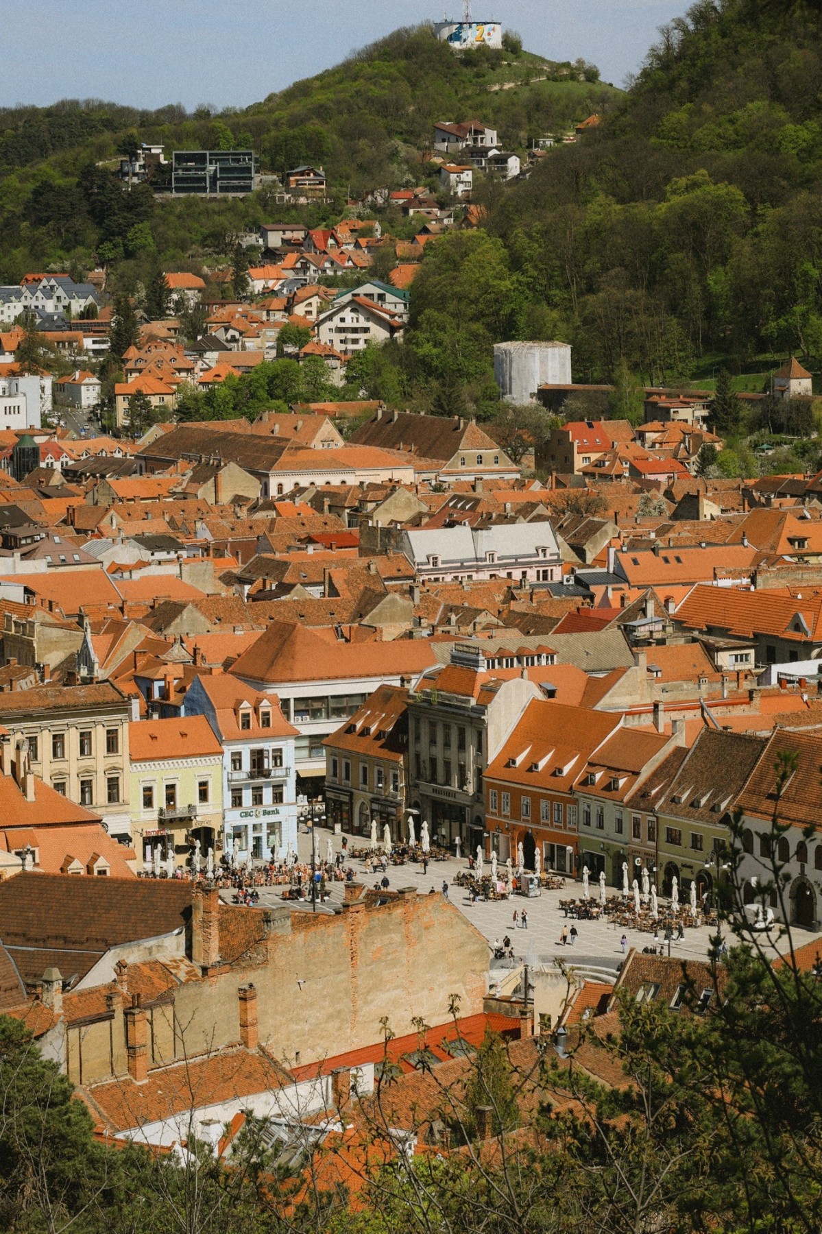 Views of the old town of Brasov, Romania from above. 